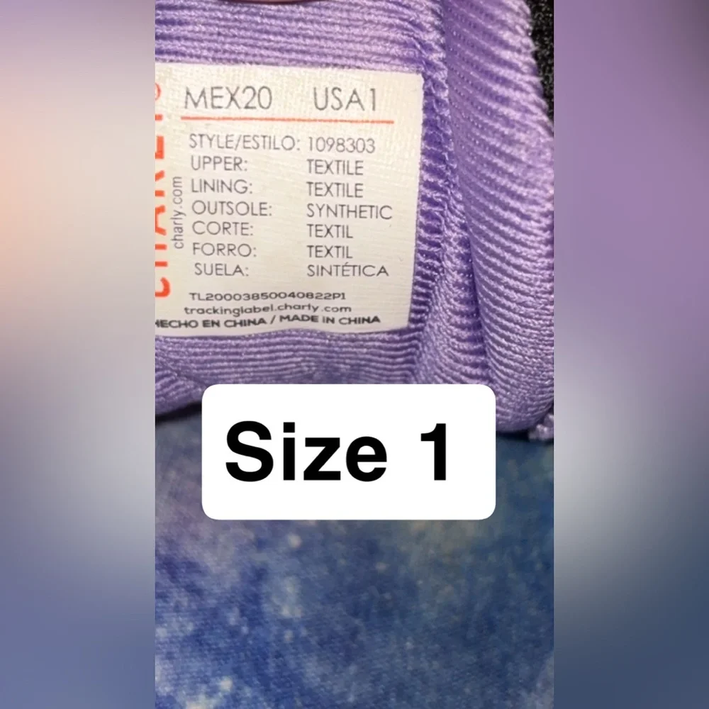 CHARLY Girls Cross Stitch Tennis Shoes Athletic Black Purple Size 1 Pre-loved - Picture 8 of 8